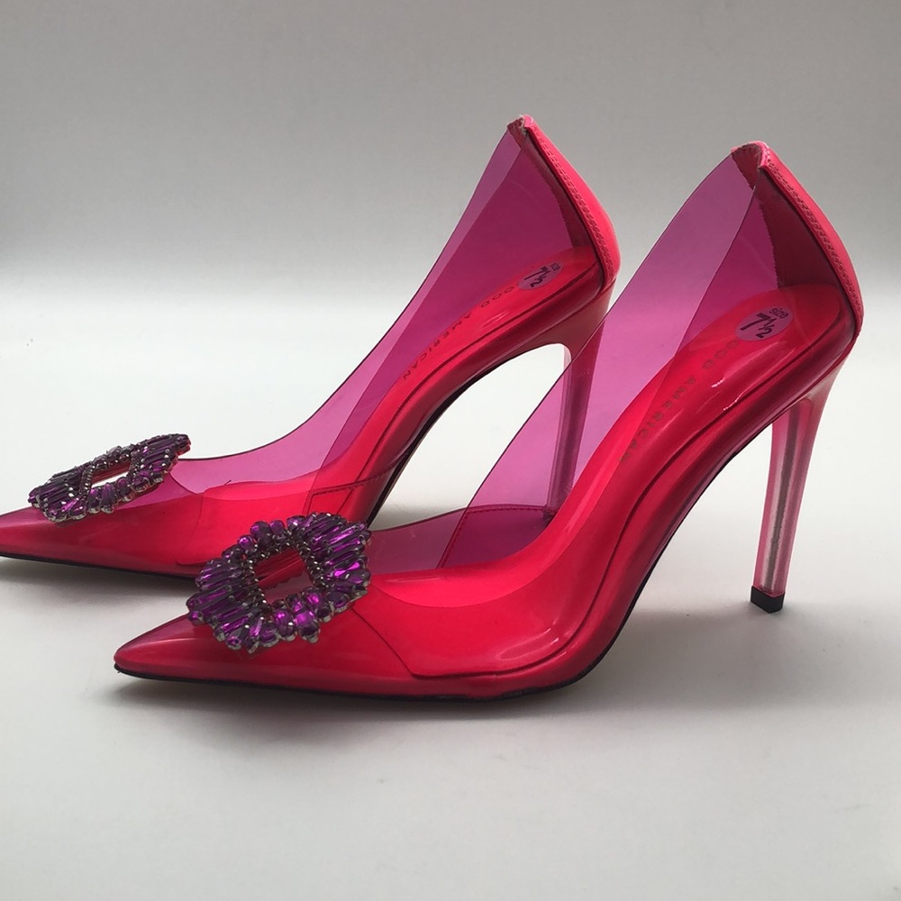 Good American Metallic Hot Pink Embellished Pointed-Toe Stiletto Heels - Picture 5 of 8